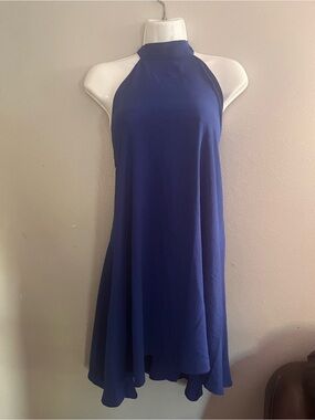 chic Royal Blue High-Low Halter Dress